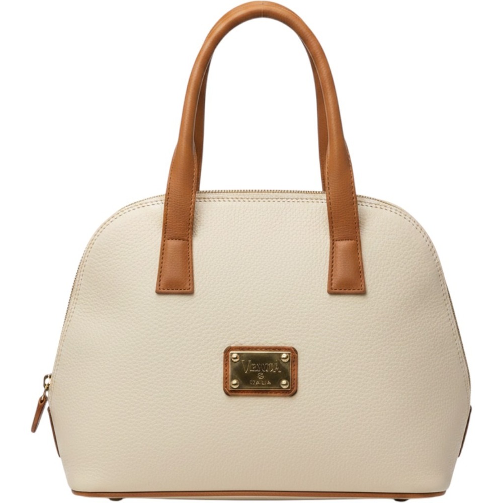 Valentina Italia Cream Pebbled Leather Satchel Bag Made in Italy Project Flawed